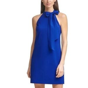 Vince Camuto Dress Women's Halter Bow Neck Cobalt Royal Blue Cutaway Size 2